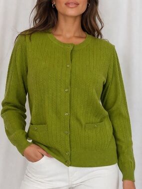 Free Assembly Green Knit Cardigan Button Front Textured Sweater Size L (1273)